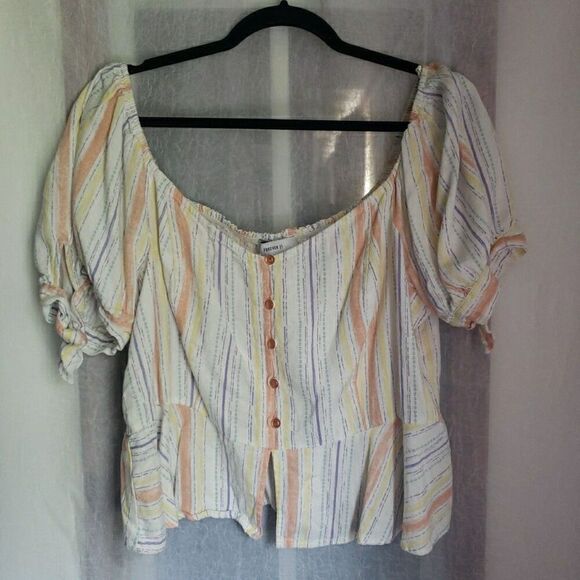 Forever 21+ White & Multi Color Striped Off The Shoulder Cropped Top Plus Sz 3X - Picture 1 of 8